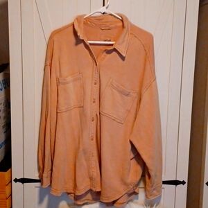 Aerie Oversized Shacket Long Sleeve Button Up Tan & Grey- Like New